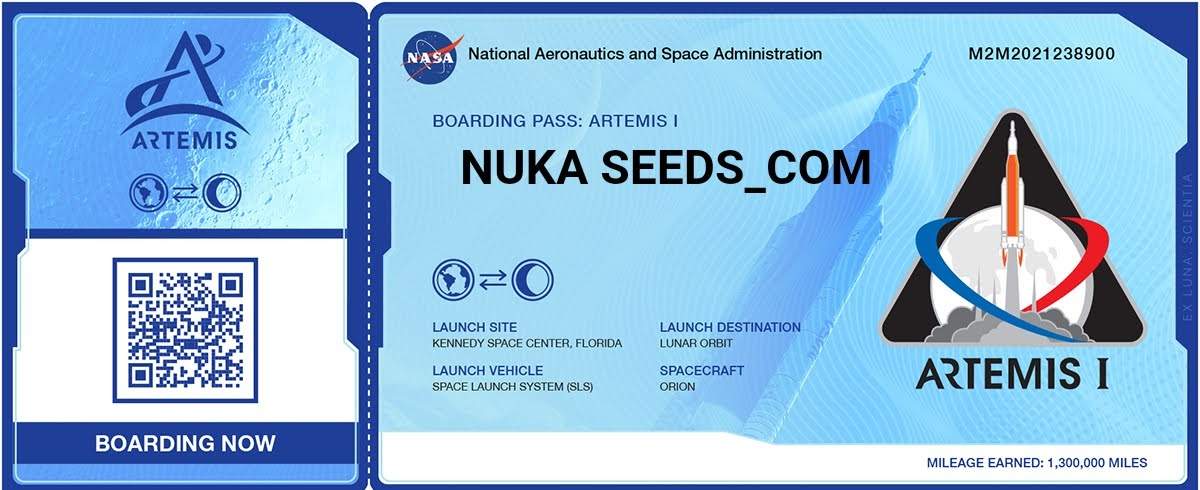 Nuka Seeds boarding pass to moon Artemis mission