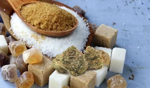 Cannabiszucker und Cannabisknospen