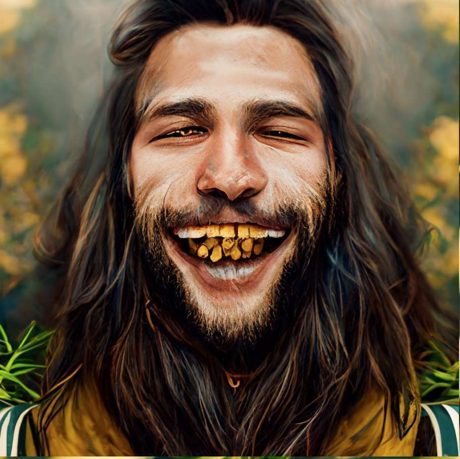 barevný muž se usmívá se špatnými zlatými zuby