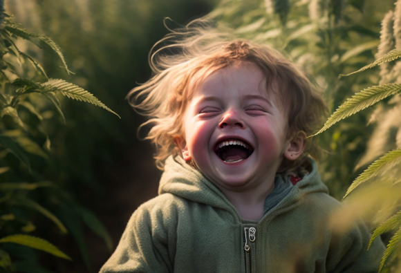 Šťastné dítě na poli konopí. Může konopí svým účinkem na endokanabinoidní systém pomoci při autismu u dětí?