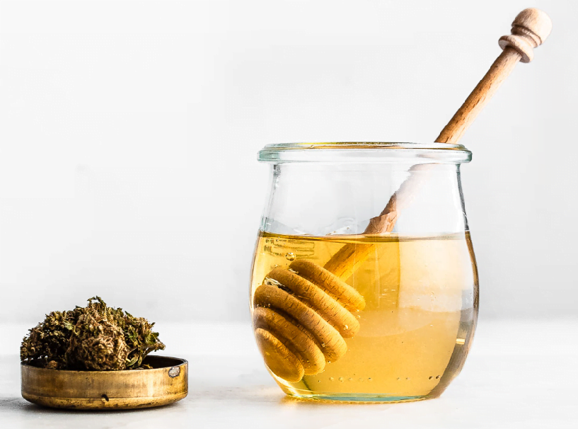 cannabis flowers and honey