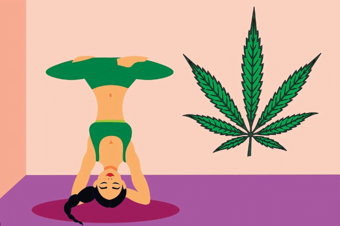cannabis leaf and yoga woman