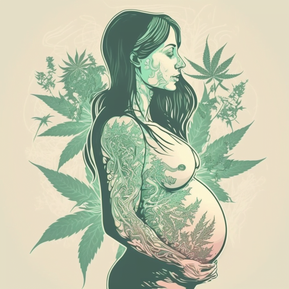 pregnant woman with cannabis leaves