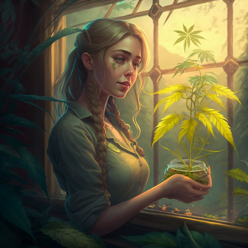 Mädchen pflanzt Cannabis um