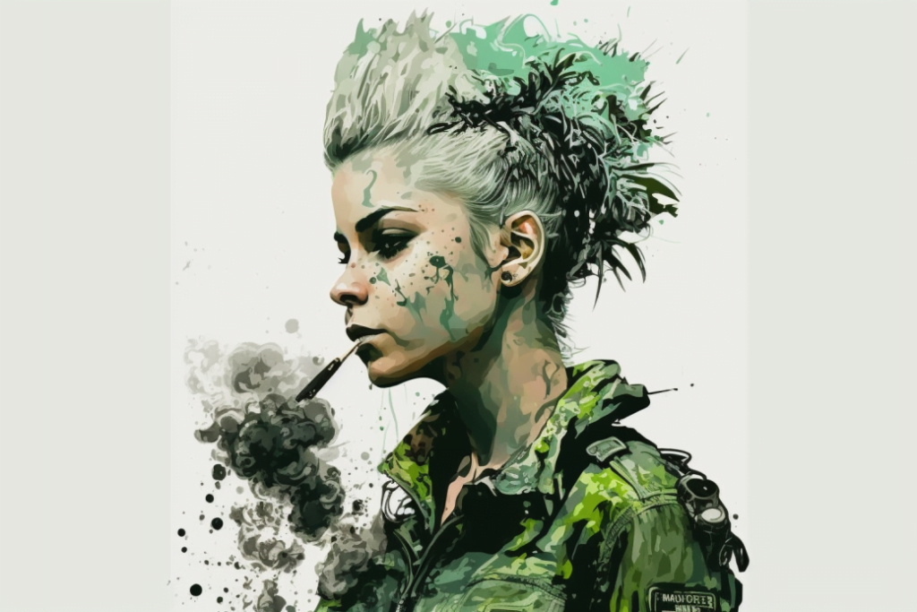 Nuka dívka kouřící futuristický joint marihuany