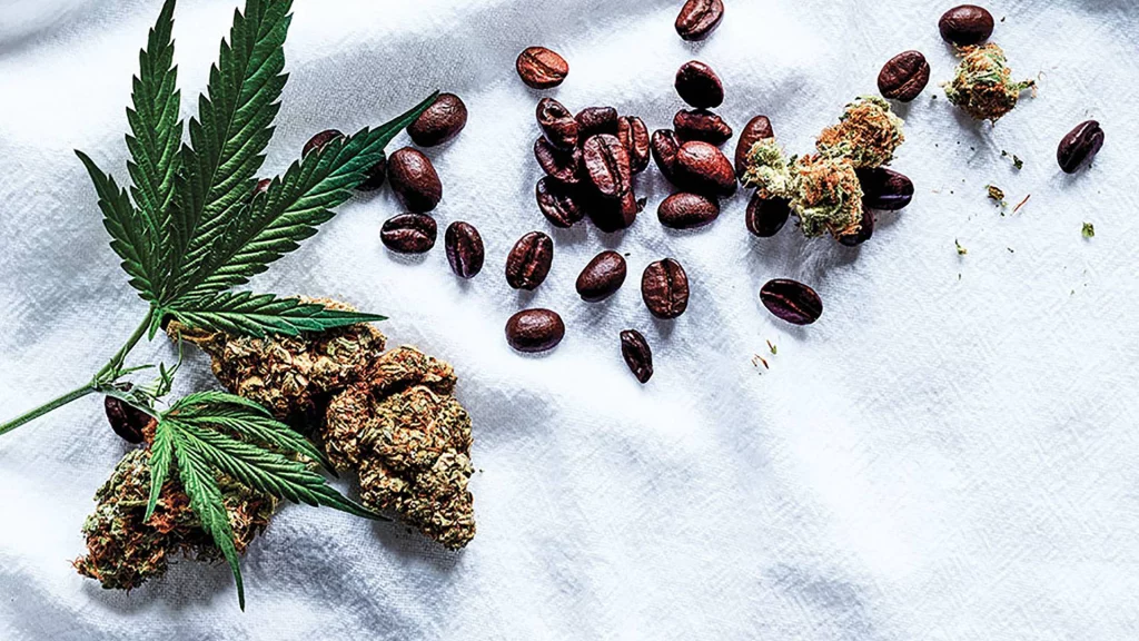 cannabis leave and coffee beans
