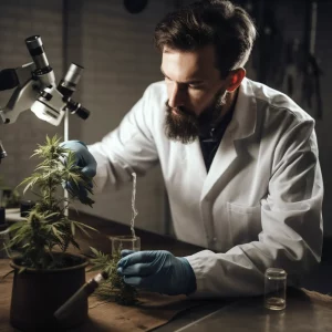 scientist developing a new cannabis breed in a lab