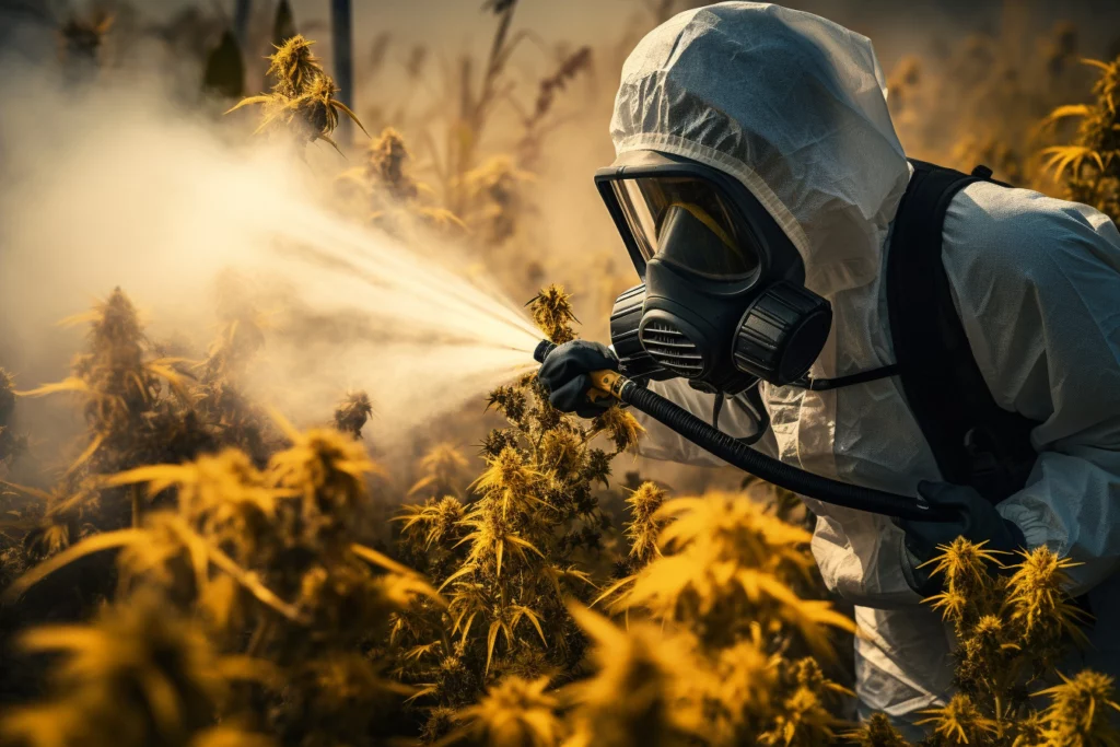 guy spraying cannabis